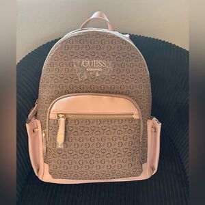 GUESS Logo Patterned Brown and Pink Backpack